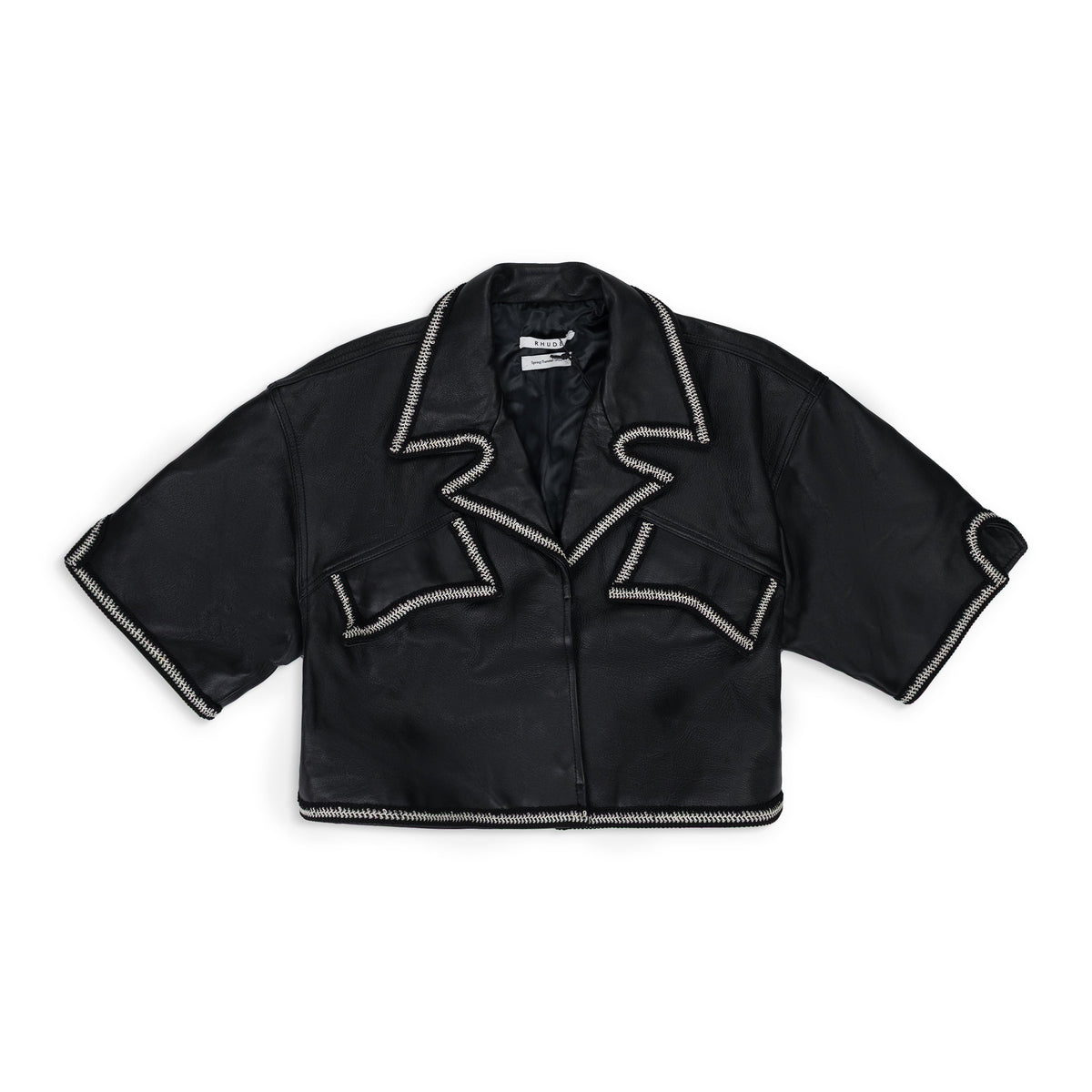 Black Stitched Crop Leather Vest