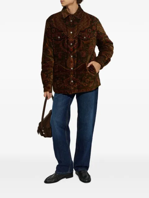 ETRO padded cotton corduroy shacket with placed floral medallion print