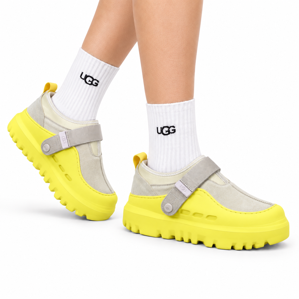 UGG Gray Neon-Yellow Strap Platform Shoes
