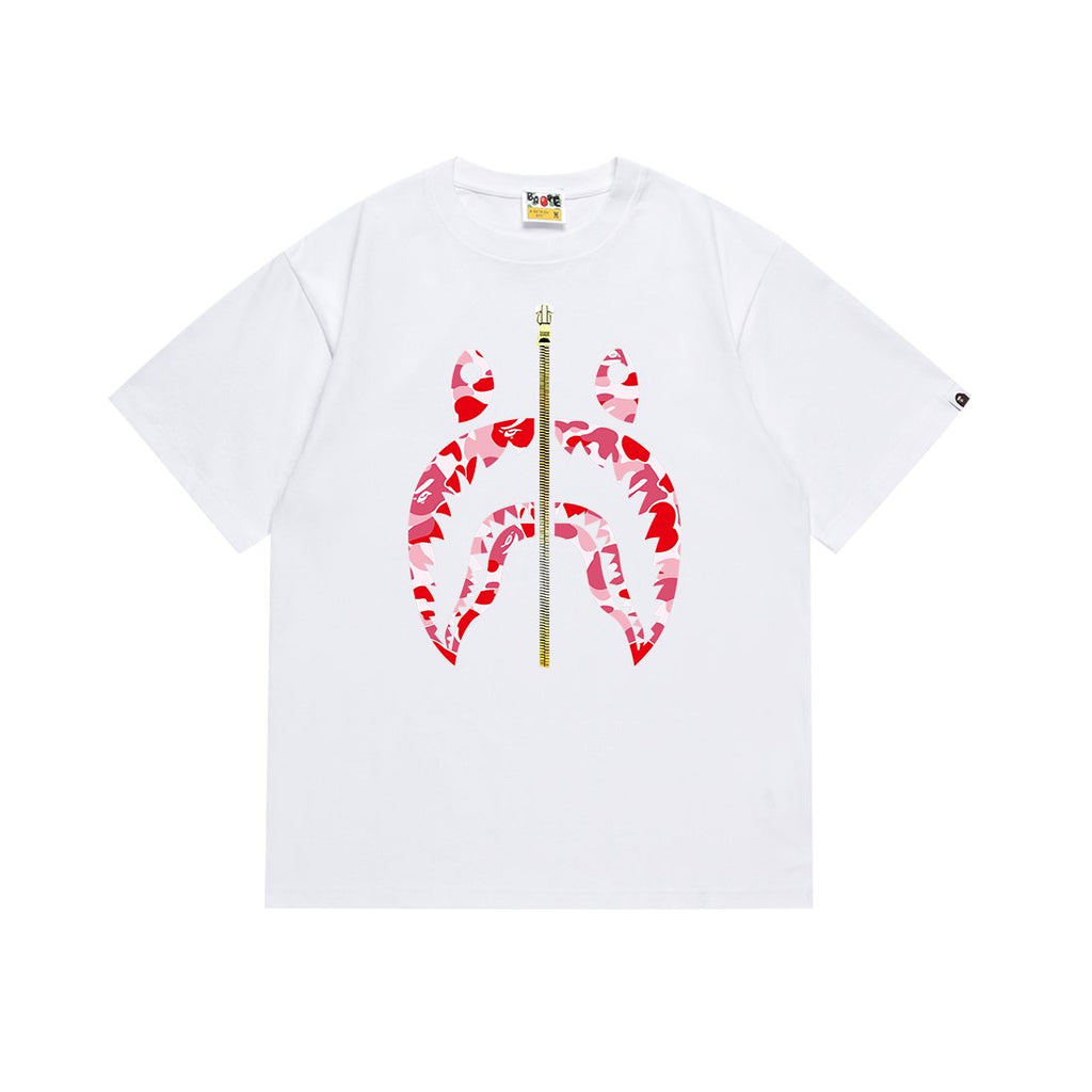 BAPE Shark Zip Graphic T-Shirt - Red/Pink Camo