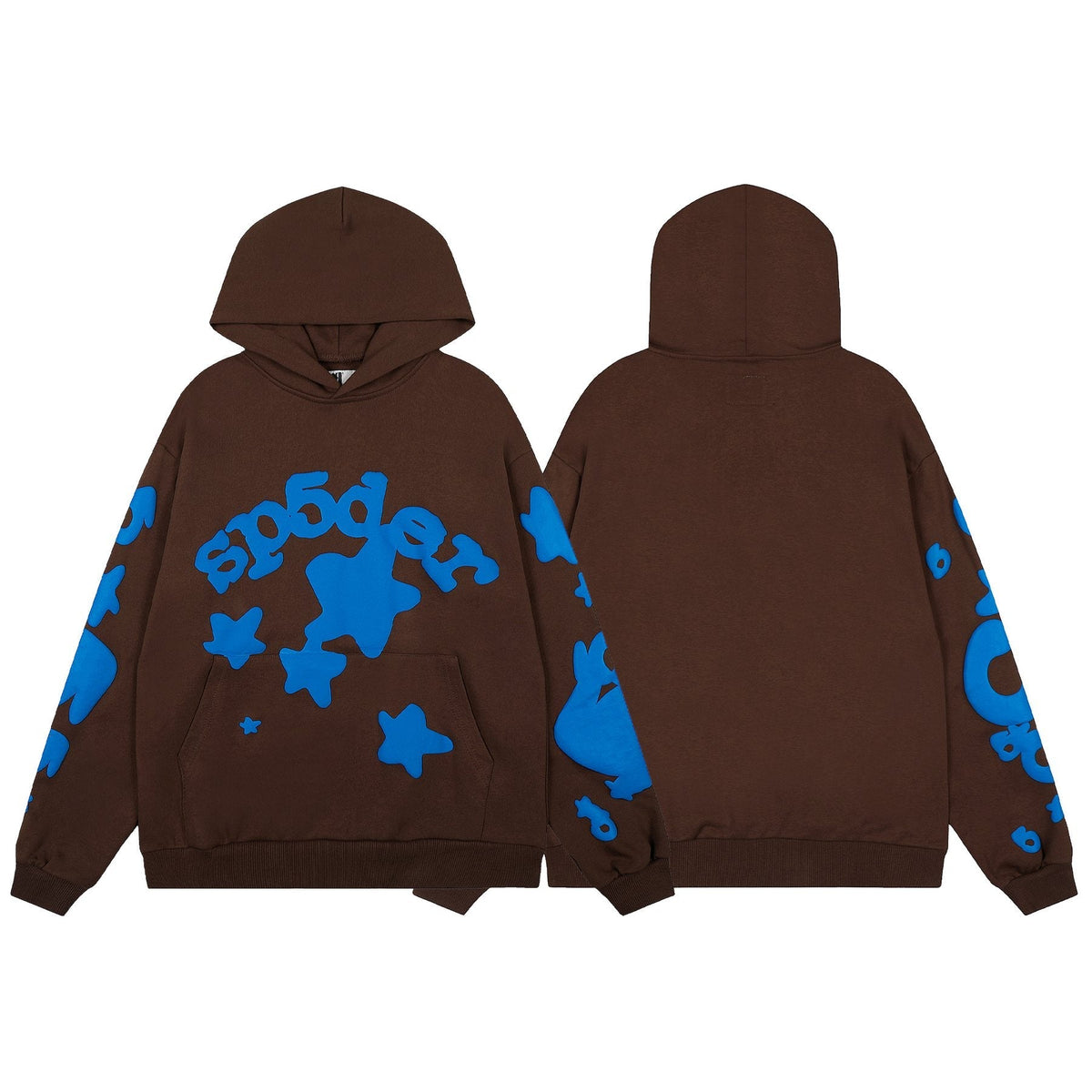 Sp5der Brown Blue Graphic Hoodie & Sweatpants Matching Set