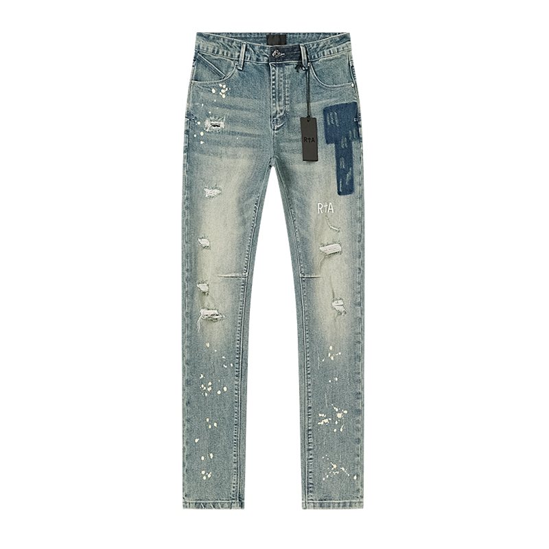 R+A Light Blue Distressed Paint Splatter Jeans