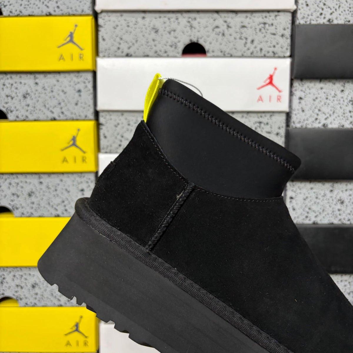 UGG Kallen Lace Platform Boot – Women’s Suede Ankle Boot with Neoprene Collar & Neon Pull Tab in Black