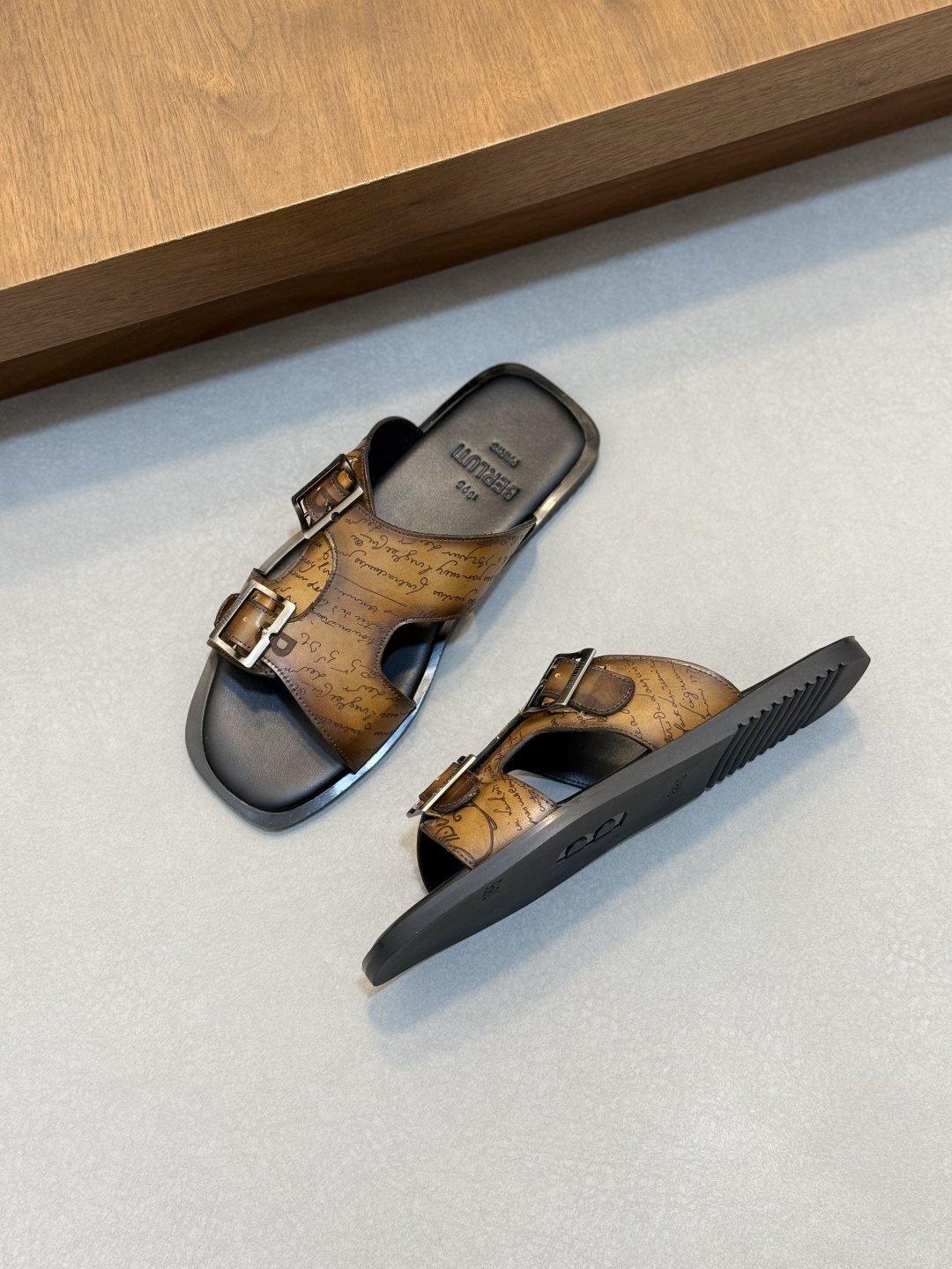 Berluti Patterned Buckle Slide Sandals