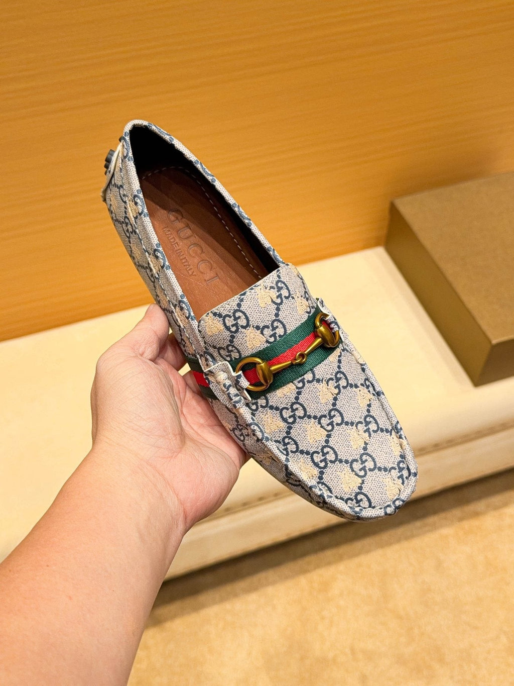 Gucci Patterned Web Driving Loafers