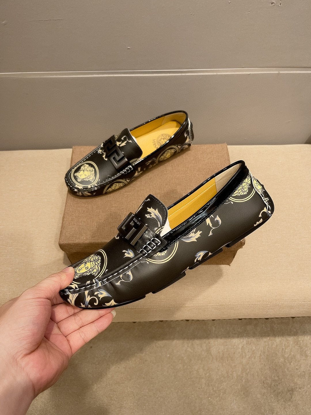 Versace Men's Black & Gold Slip-On Loafers