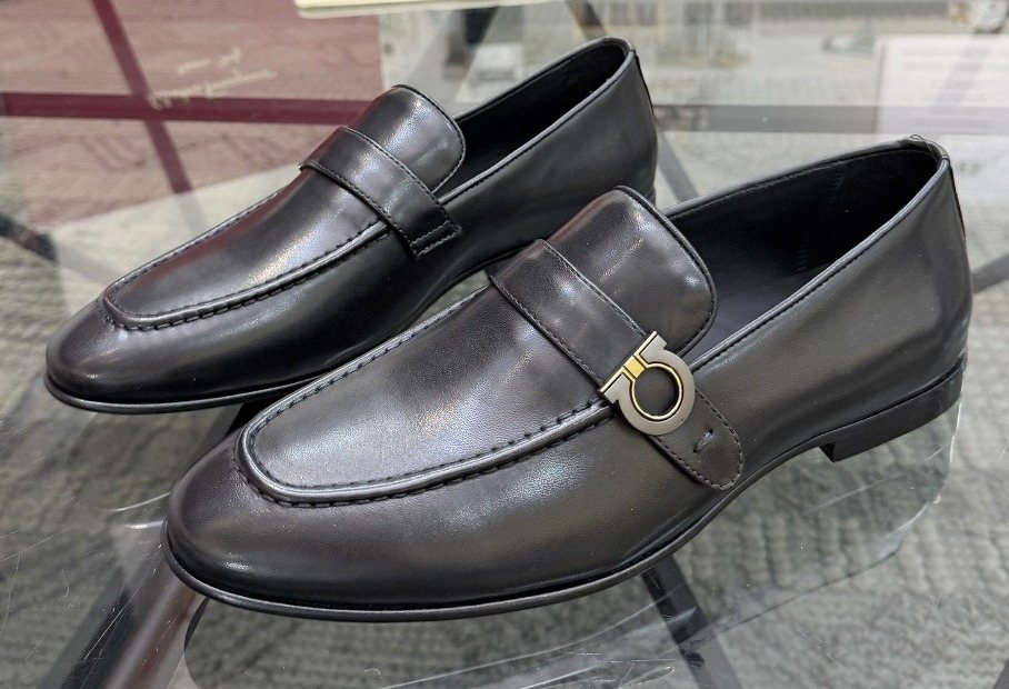 Salvatore Ferragamo Men's Black Buckle Strap Slip-On Loafers