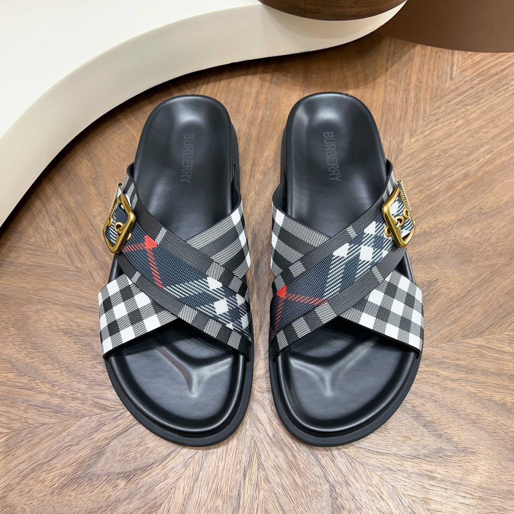 Burberry Checked Cross-Strap Slide Sandals