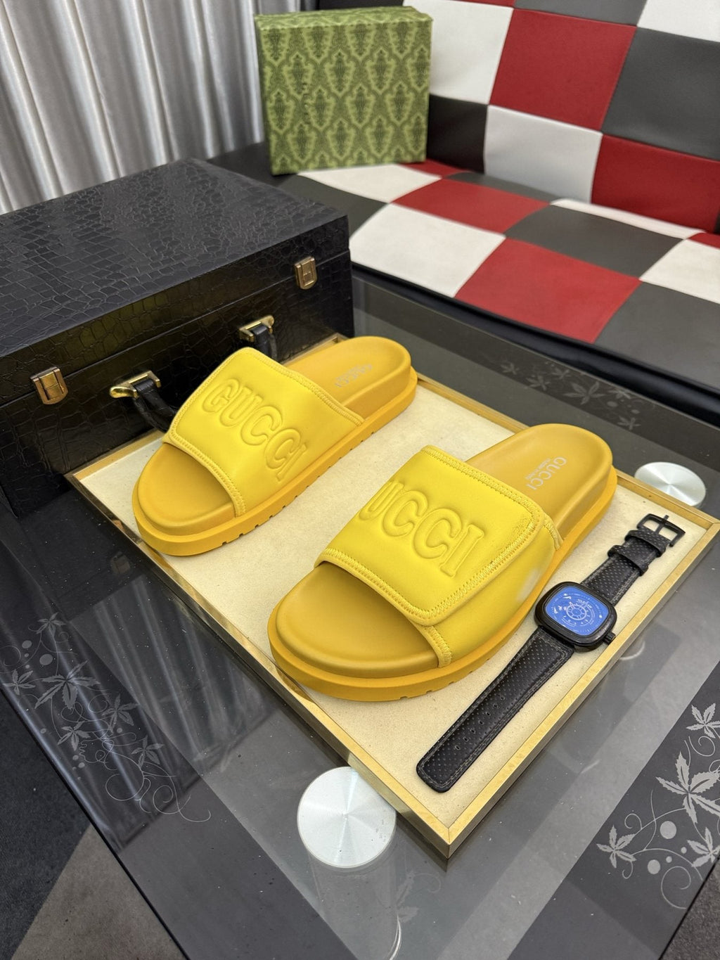 Gucci Embossed Strap Slide Sandals