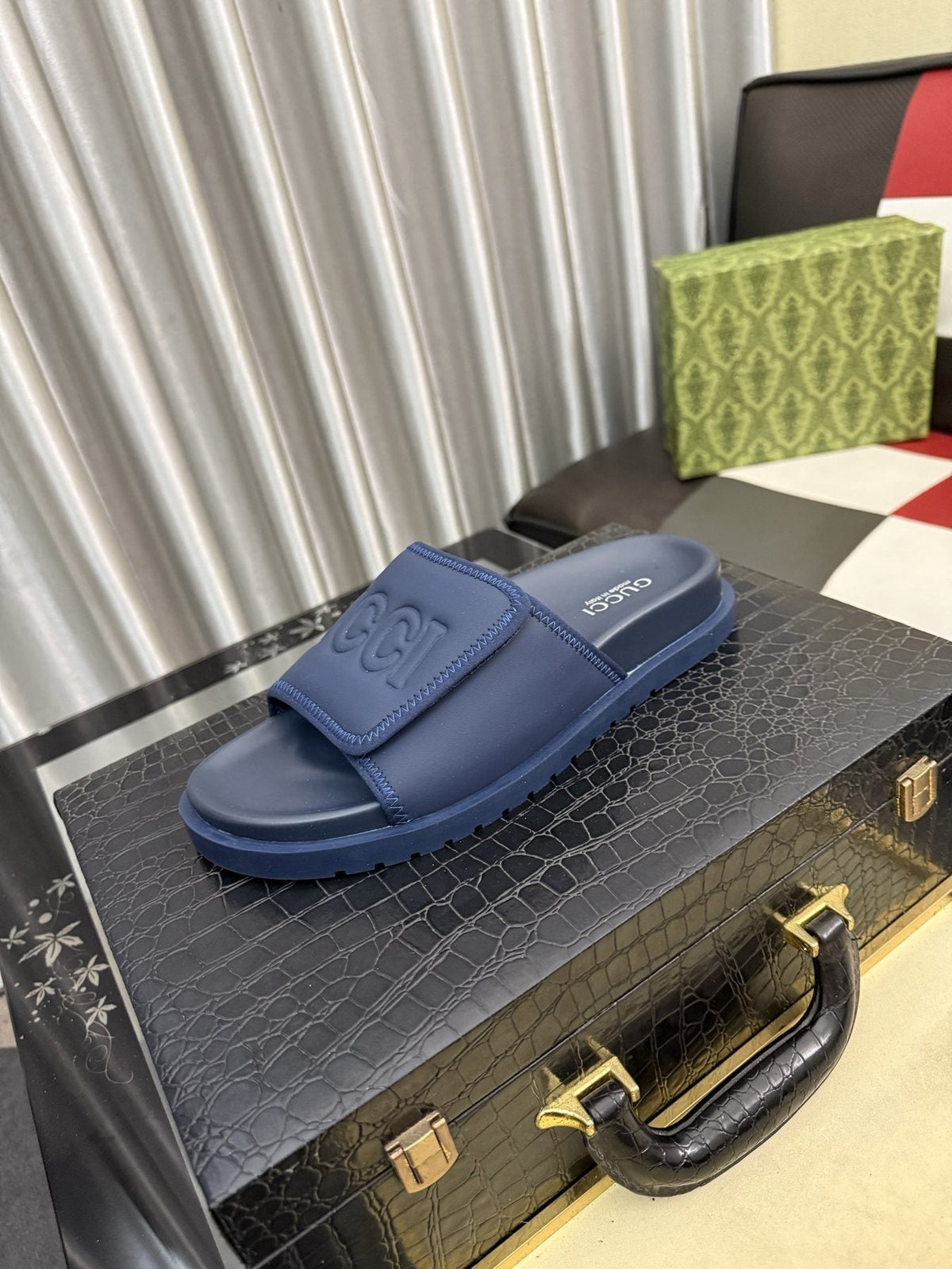 Gucci Embossed Strap Slide Sandals